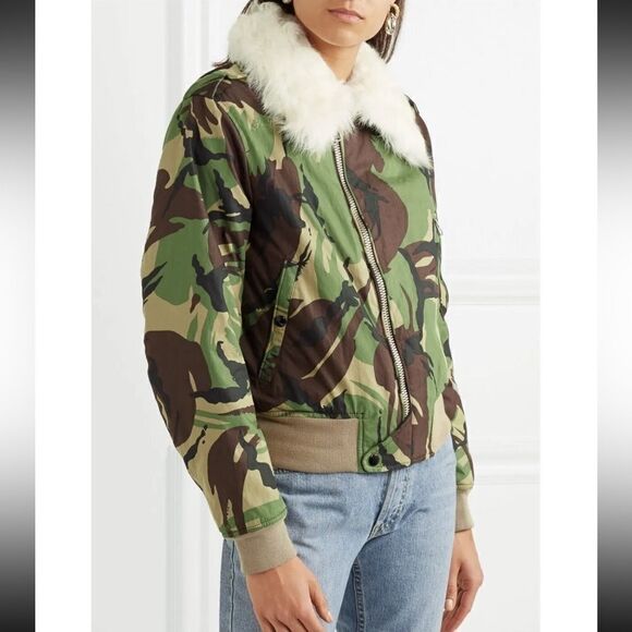 New Rag & Bone Camo Flight Jacket Bomber Shearling Collar Removable Size Small - Picture 16 of 16